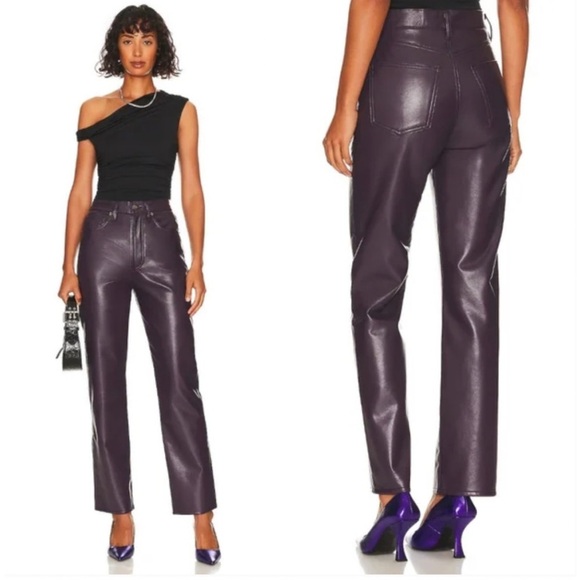 NEW! AGOLDE 90’s Pinch Waist Recycled Leather Straight Crop Pants 24 Purple - Picture 1 of 10